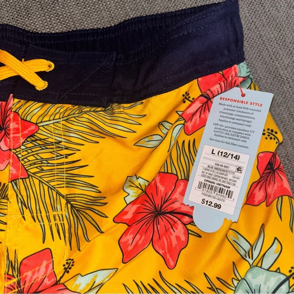 Cat & Jack Kids Swim Trunks - Yellow with Floral Print